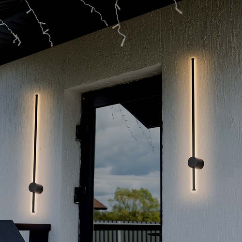 12W LED vegglampe, RA90 - IP65, sort, 1590lm, 4000K, 65cm høy