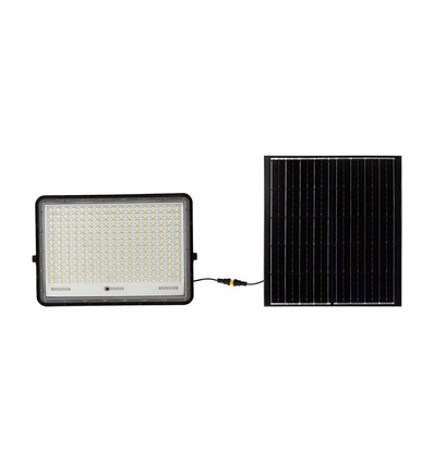 30W LED solcelle lyskaster, 6400K - 2600lm, IP65, inkl. solcellepanel og fjernkontroll, aluminium