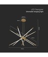 42W LED designer pendel, gull - Dimbar, 12 rør, 3000K, 85x31x120cm