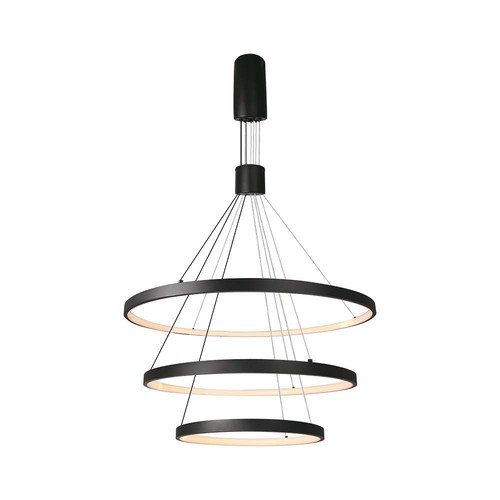 46W LED pendel med 3 ringer, dimbar - 4900lm, 3000K, sort, moderne design