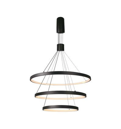 46W LED pendel med 3 ringer, dimbar - 4900lm, 3000K, sort, moderne design