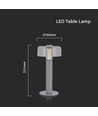 1W oppladbar LED bordlampe - Touch dimbar, 1800mAh batteri, 3000K, grå, inkl. USB-C kabel