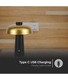3W oppladbar LED bordlampe - Touch dimbar, 3-i-1 CCT, gull/sort, inkl. USB-kabel