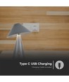 3W oppladbar LED bordlampe, CCT - Grå, touch dimbar, USB-C, metall, 200lm