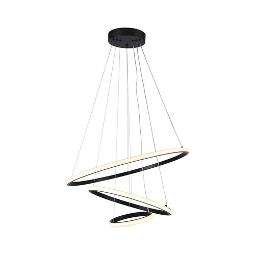 32W LED pendel med 3 ringer - Sort, 3000K, 600x400x200mm, dekorativ taklampe