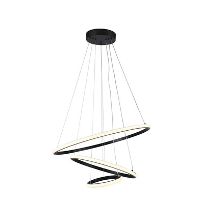 32W LED pendel med 3 ringer - Sort, 3000K, 600x400x200mm, dekorativ taklampe