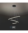 32W LED pendel med 3 ringer - Sort, 3000K, 600x400x200mm, dekorativ taklampe