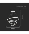 32W LED pendel, 3 ringer - Ø60+40+20cm, 3880lm, 3000K, hvit finish