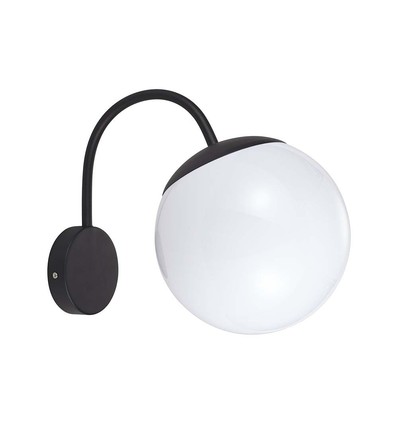 E27 vegglampe med hvit kule - Sort, IP44 utendørs, Ø20cm, uten lyskilde