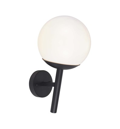 E27 utendørs vegglampe - Sort, IP44, opal kule, Ø20cm, uten lyskilde