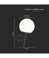 E27 utendørs vegglampe - Sort, IP44, opal kule, Ø20cm, uten lyskilde