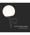 E27 utendørs vegglampe - Sort, IP44, opal kule, Ø20cm, uten lyskilde