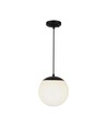 Ø20cm pendellampe, mattsort - IP44, E27 sokkel, opal hvit kule, aluminium og plast, uten lyskilde