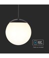 Ø20cm pendellampe, mattsort - IP44, E27 sokkel, opal hvit kule, aluminium og plast, uten lyskilde