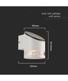 1W Solcelle vegglampe med sensor - 3000K, IP54, bevegelsessensor, varm hvit