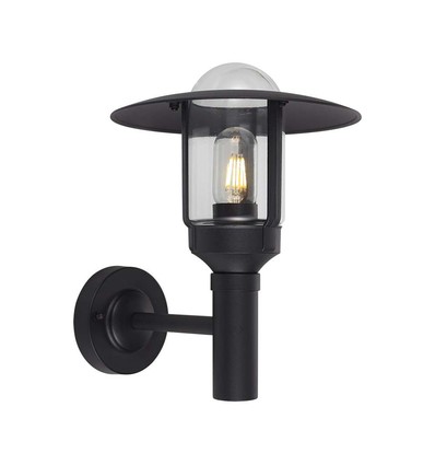 E27 vegglampe med klart glass - Matt sort, IP44, aluminium, uten lyskilde