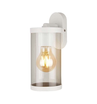 E27 vegglampe - Matt hvit, klart glass, 93x116x234 mm, uten lyskilde