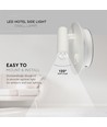 3W + 6W LED hotell vegglampe med lesearm - Hvit, 3000K, on/off knapper, CREE LED
