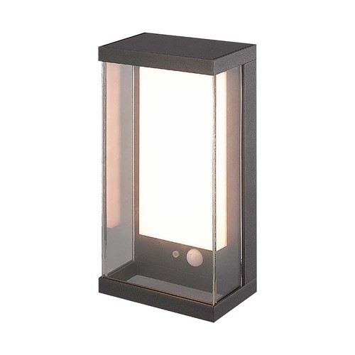 1W Solara vegglampe med sensor - IP65, 3000K, mørkegrå, solcelle, bevegelsessensor, utendørs
