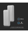 10000mAh powerbank, 10W - Sølv, LED display, inkl. 30cm Type-C kabel