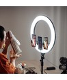 LED Ring light med stativ - 55W, Ø44cm, 3 telefonholdere, fjernkontroll, 3200K-5800K