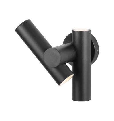 6W vegglampe med 2-veis spot - Sort, IP44, 90° spredning, justerbar, inkl. lyskilde