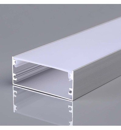 2m Alu profil til LED strips, 50x20mm - Sølv, inkl. melkehvitt deksel