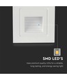 3W LED trappelys for innbygging - IP65, varm hvit, hvit kant, firkantet, 5,8x5,8 cm