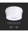 Bevegelsessensor 360° PIR, 1000W - Utenpåliggende, rekkevidde opptil 30m, IP20 innendørs, hvit