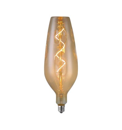 E27 4W LED filament spiralpære - B125, 250lm, 2700K, Amber/Smoky glass, 300° utstråling