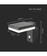 5,5W Solara vegglampe med sensor - Solcelle, PIR sensor, IP54, 3000K, sort, rektangulær