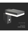 5,5W Solara vegglampe med sensor - Solcelle, PIR sensor, IP54, 3000K, sort, rektangulær