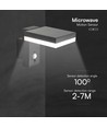 5,5W Solara vegglampe med sensor - Solcelle, PIR sensor, IP54, 3000K, sort, rektangulær