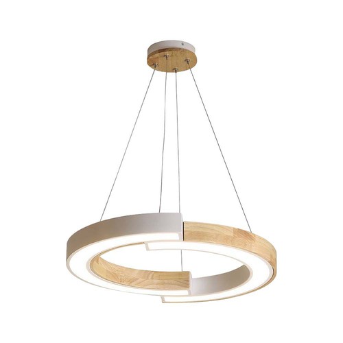 32W LED designer pendel - Ø43cm, hvit med tredetaljer, 3000K, 4000lm