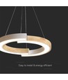 32W LED designer pendel - Ø43cm, hvit med tredetaljer, 3000K, 4000lm