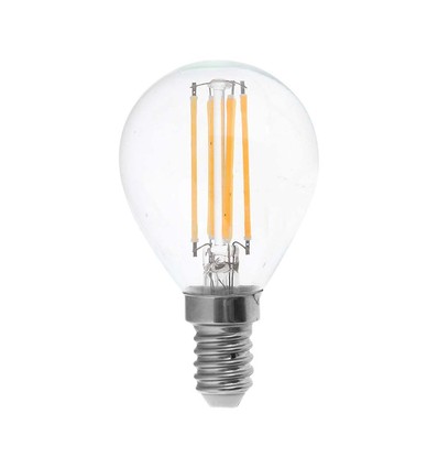 E14 6W LED kronepære - P45, filament, klart glass, 600lm