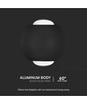 2W LED COB vegglampe, opp/ned lys - IP54, sort aluminium, 4000K, 4,2 x 4 cm