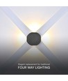 4W rund COB vegglampe med 4 lysstråler - IP54, sort, 3000K, inkl. lyskilde
