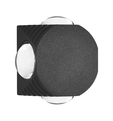 4W rund 4-veis LED vegglampe - Sort, IP54, COB LED, varm hvit, inkl. lyskilde