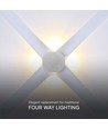 4W rund LED vegglampe med 4 lysstråler - IP54, hvit, COB LED, 4000K, inkl. lyskilde