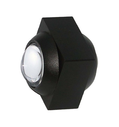 2W LED vegglampe med opp/ned lys - IP54, sort, COB LED, 4000K, 4x4x4cm