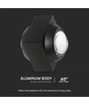 2W LED vegglampe med opp/ned lys - IP54, sort, COB LED, 4000K, 4x4x4cm