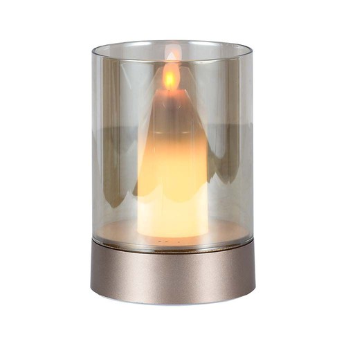 2W LED oppladbar bordlampe med sensor - Champagne gull, ravfarget glass, 3000K, 360 grader, bevegelsessensor