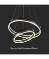 50W LED designer pendel - Double ring, kaffebrun, 5850lm, 3000K