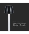 3W oppladbar LED bordlampe, touch dimbar - 3000K, 1800mAh, sort, DC 5V