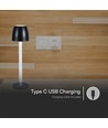 3W oppladbar LED bordlampe, touch dimbar - 3000K, 1800mAh, sort, DC 5V