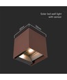 9W Solcelle vegglampe - IP65, 4000K, Cortenfarget, COB, PIR-sensor