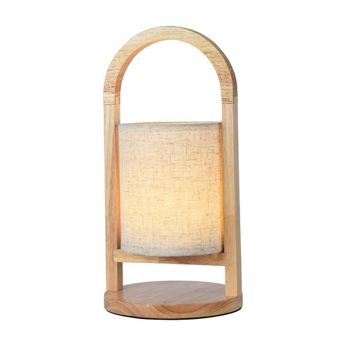 1,5W oppladbar LED bordlampe - Touch dimbar, 5V, beige med trehåndtak, 3000K