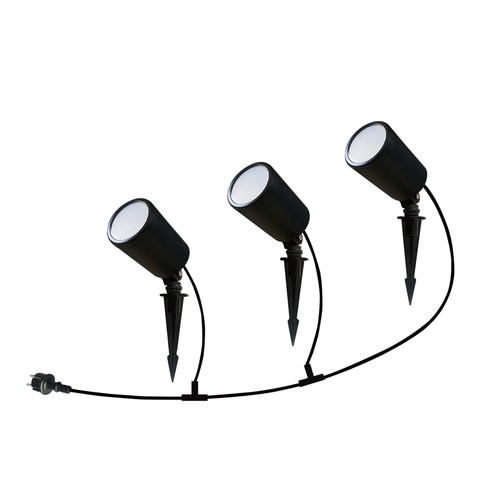 3 stk. 7W Smart WiFi RGB hagespot med spyd - IP65, sort, dimbar, virker med Google Home og Alexa