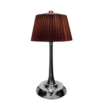 1,5W LED bordlampe, touch dimbar, brun skjerm - CCT, oppladbar, krom, inkl. batteri og USB-C